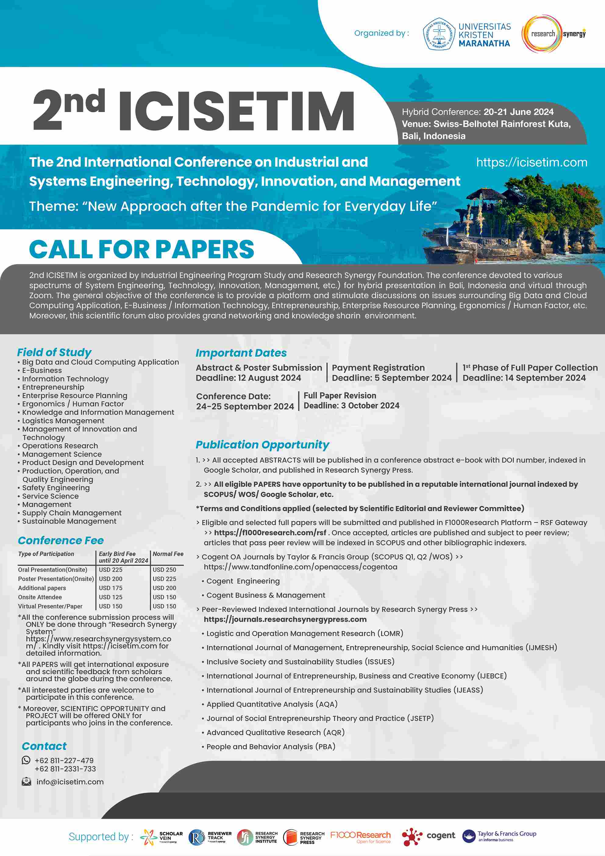 2nd International Conference on Industrial and Systems Engineering, Technology, Innovation, and Management (2nd ICISETIM)